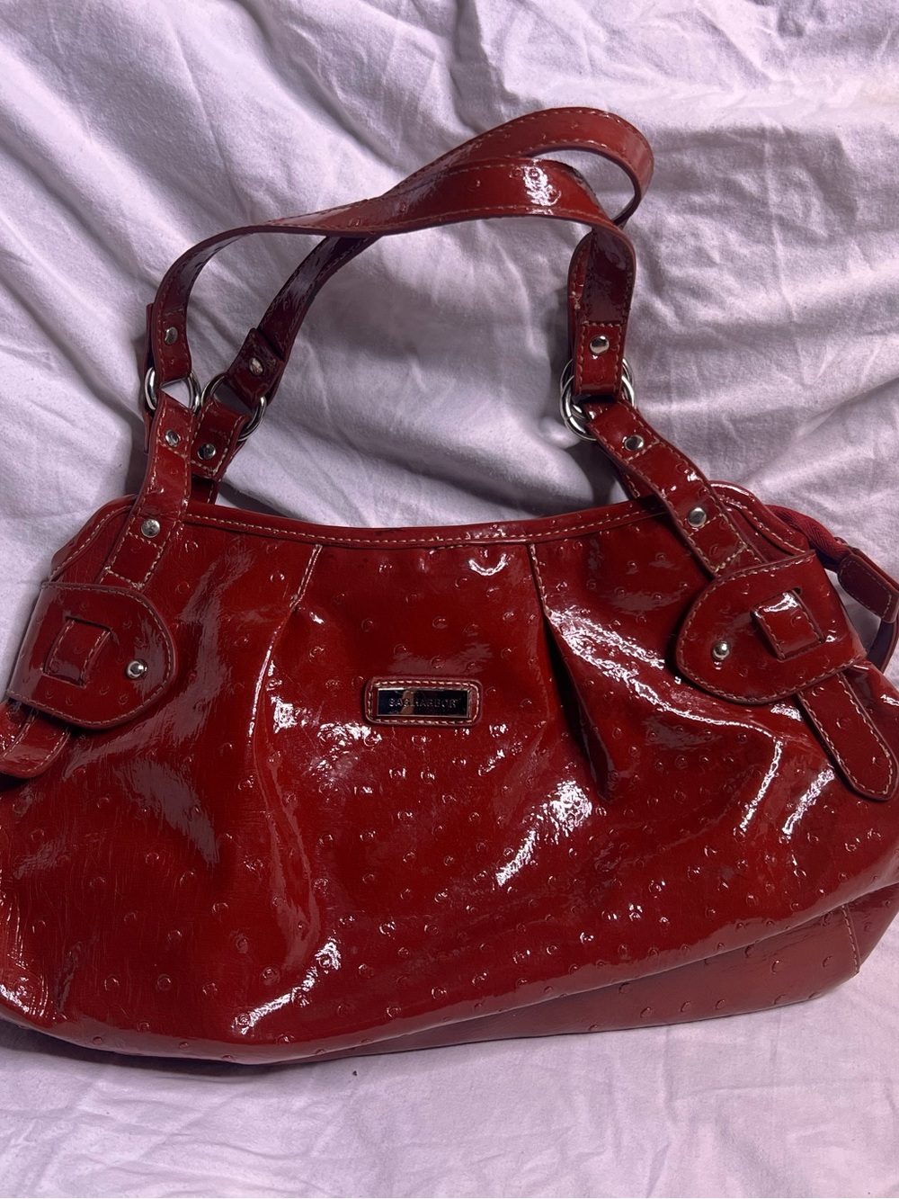 💋Glossy Red Patent Shoulder Bag with Double Straps💋